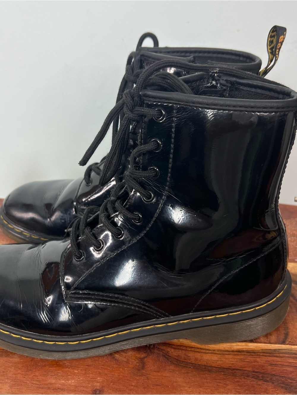 Dr. Martens 1460 Black Patent Leather Combat Lace-Up Boots Side Zip Women’s 7 - Picture 3 of 11